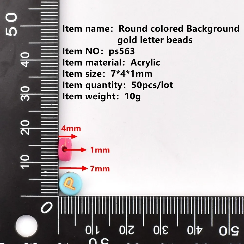 쥬얼리 제작용 DIY 수제 비즈, 라운드 컬러 배경 골드 문자 비즈, 7*4*1mm, 50 개/로트