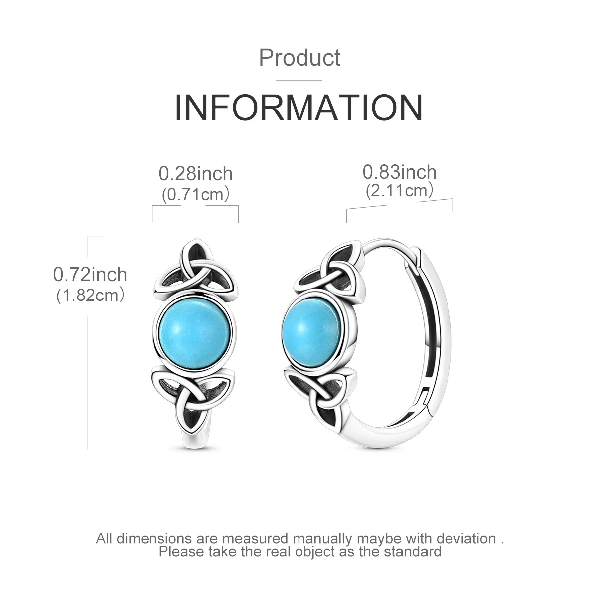 925 Sterling Silver Celtic Knot Turquoise Hoop Earrings Vintage Irish Symbol CZ Jewelry Gift for Women Daily Wear - view 3