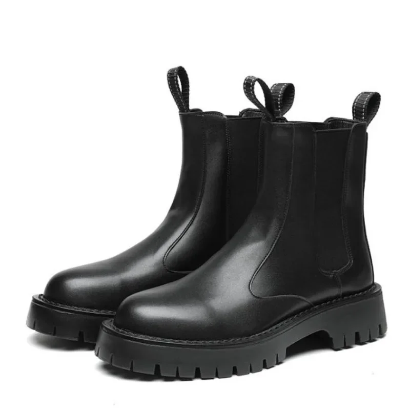 

Men luxury Fashion high Motorcycle boots black stylish Platform shoes cowboy original leather boot handsome chunky chelsea Botas