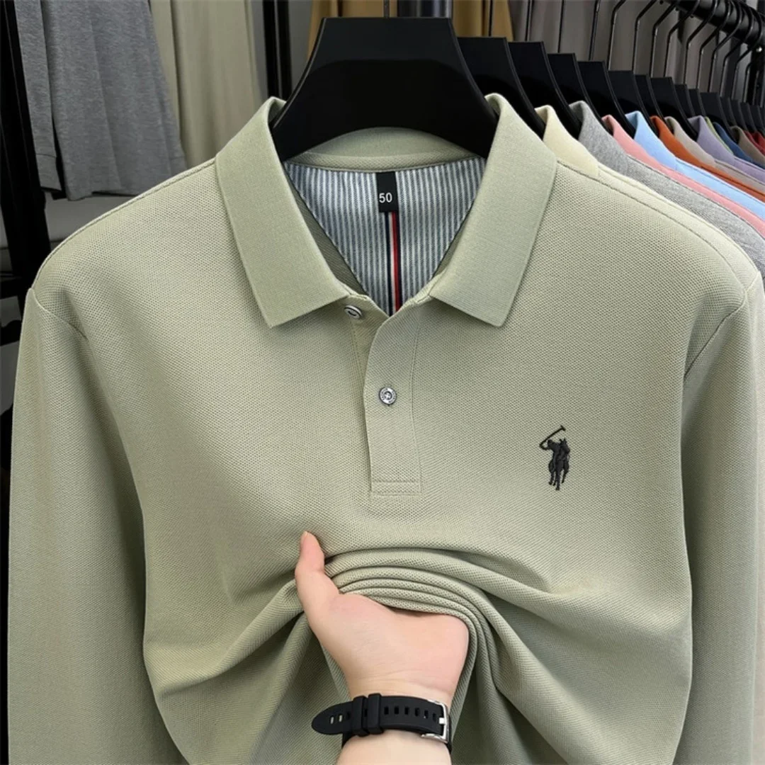 100% reine Baumwolle, hochwertiges Marken-Poloshirt für Herren mit langen Ärmeln, modisches Luxus-Golf-Oberteil mit Stickerei für Herbst und Winter, lässiges T-Shirt. – Detail 21