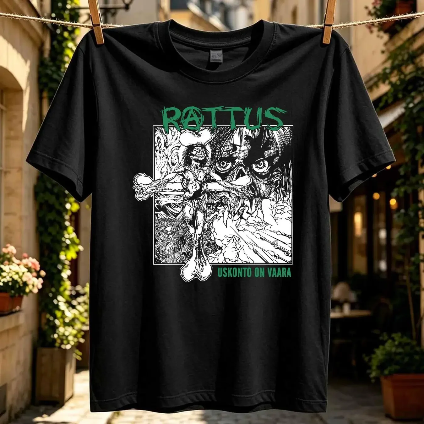 washed T Shirt Rattus Band  Cotton Black All size QQ1330 vintage Washed Soft streetwear Comfortable Breathable homme Versatile