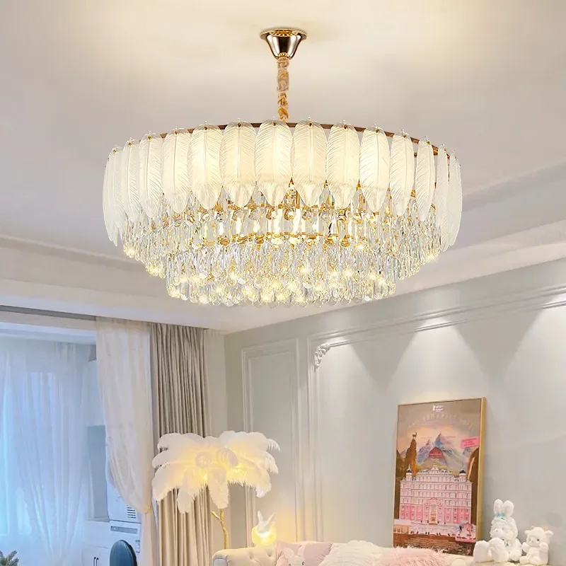 for New Light Luxury Leaf Crystal Chandelier Electroplated Gold Modern Bedroom Dining Room Clothing Store Tea Room Living