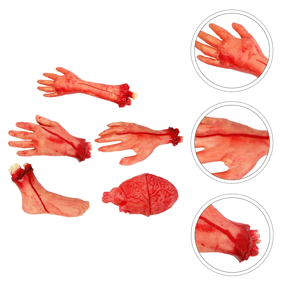 

5 Pcs Blood Broken Hand Severed Limbs Props Decorations Halloween Scary Fake Hands