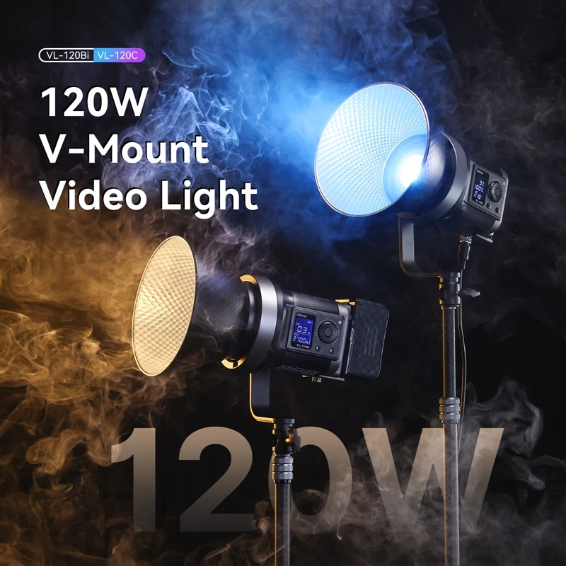 Ulanzi VL-120Bi VL-120C 120W V-Mount COB Luz de vídeo Controle de aplicativo sem fio 2700K-6500K CRI>95 para fotografia de vídeo e vídeo