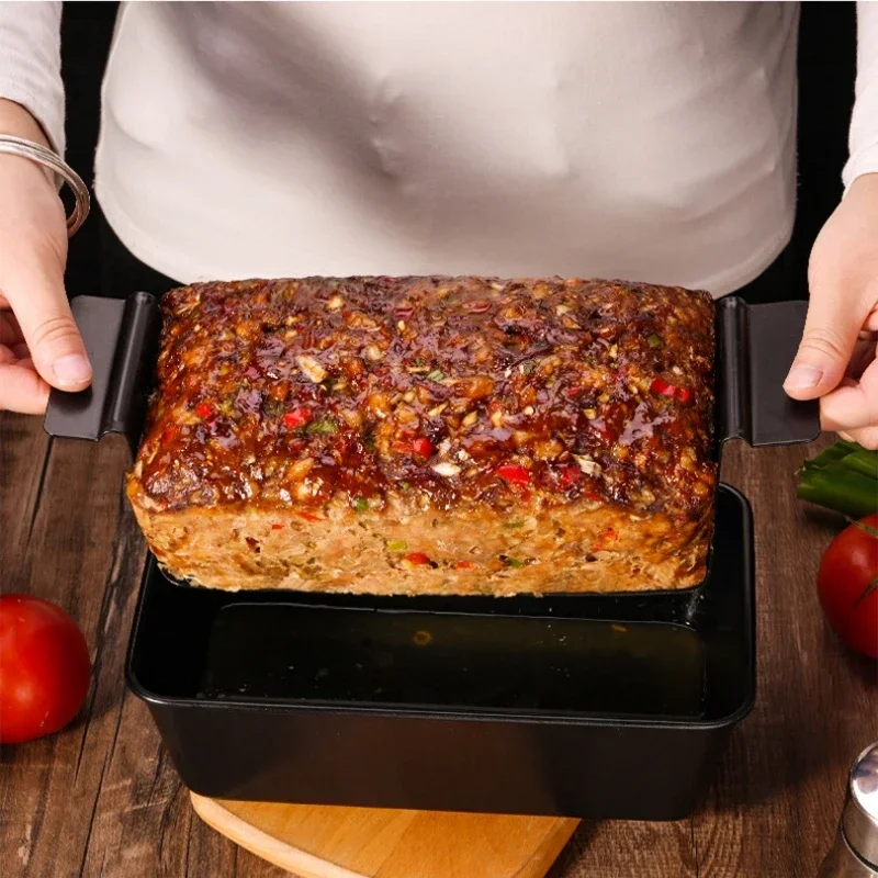 Metallic Mould Professional Meatloaf Pan Non Stick Oven Baking Pan Rectangular Loaf Pan with Insert Rack Bread Tool Baking Tool