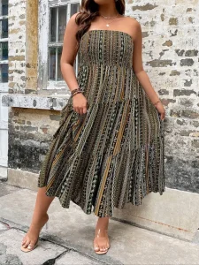 

Женское модное вечернее платье без рукавов размера плюс 1XL-5XL, повседневное удобное длинное платье с принтом без бретелек и талии