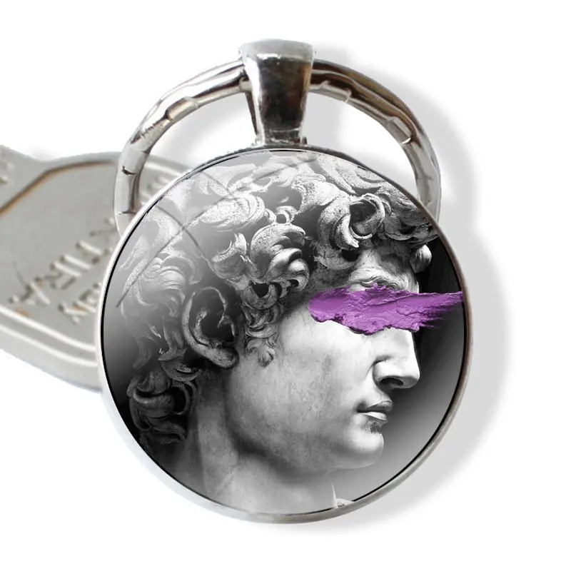 Vintage David Statue Keychain Handmade Glass Cabochon Key Ring Holder Pendant Key Chains