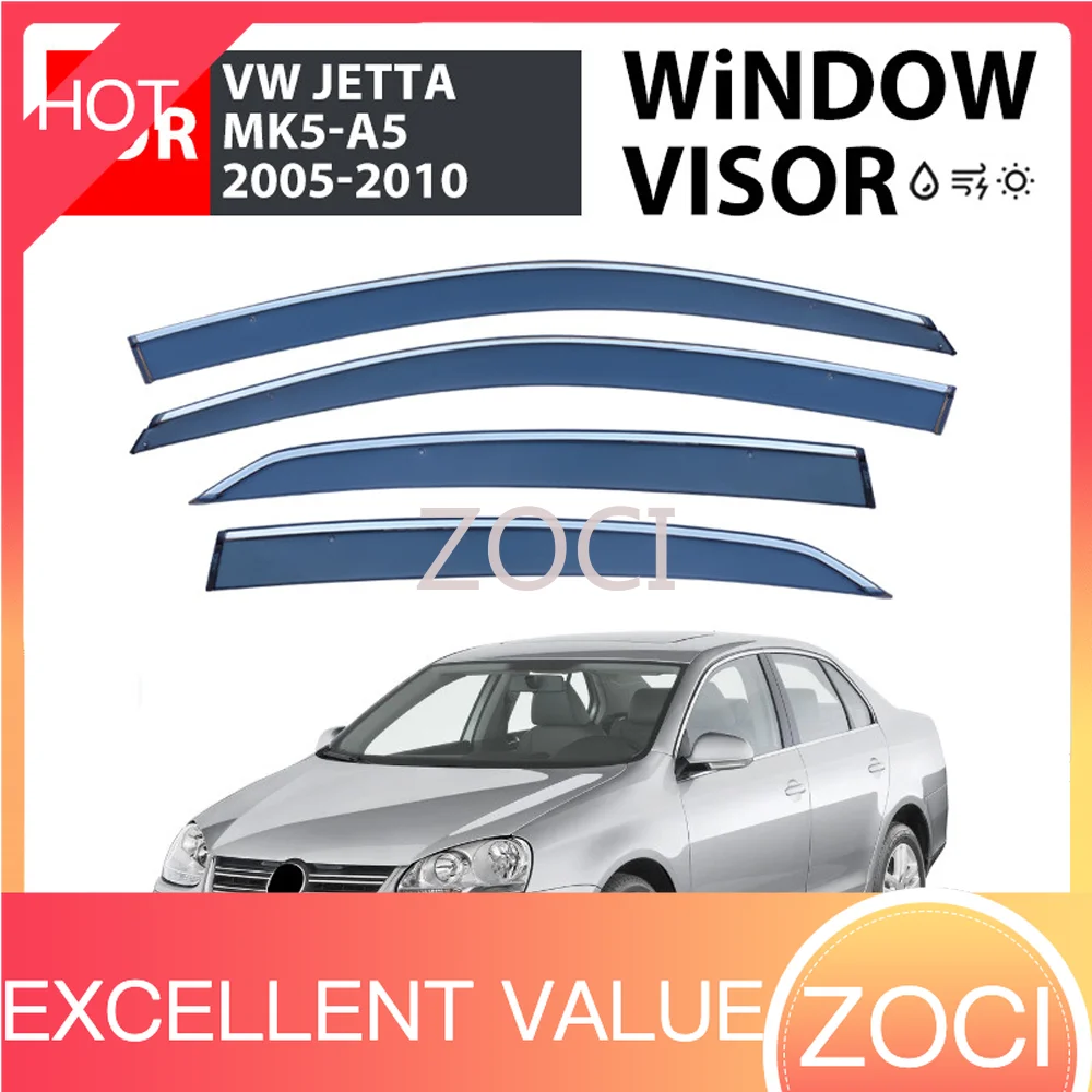 Deflectores de Viento ZOCI con Franjas Cromadas para VW JETTA A5 2005-2010, Visores de Ventana, Parasoles de Puerta