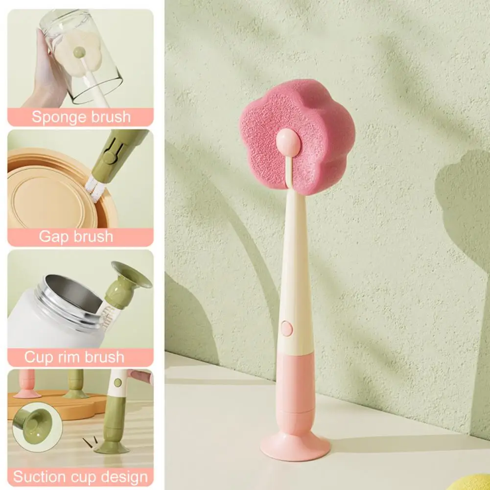 

Stable Steady Brush Design Brush with Suction Cup Base Multi-functional Brush with Removable Flower Sponge Head Suction for Easy