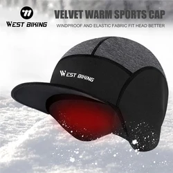 WEST BIKING Winter Men Cycling Caps MTB Road Bike Motorcycle Helmet Hat Sport Skiing Running Ear Warmer Fleece Cap With Visor