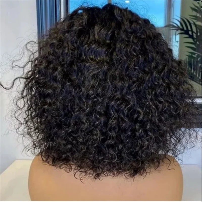 Short Soft Glueless Natural Black 180% 16lnch Kinky Curly Lace Front Wig For Women With Baby Hair  Preplucked Daily Wig