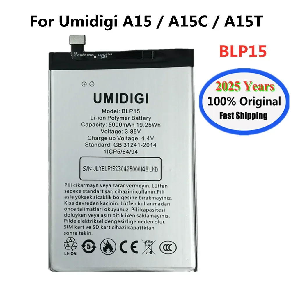 2025 Years 5000mAh 100% Original Battery For UMI Umidigi A15T A15C A15 Phone Batteries