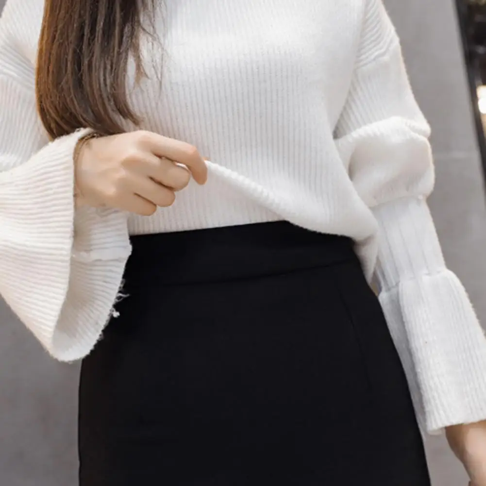 Solid Color Hip-hugging Skirt Elegant High-waist Women's Skirt with Back Slit Design for Curves Solid Color Office Lady