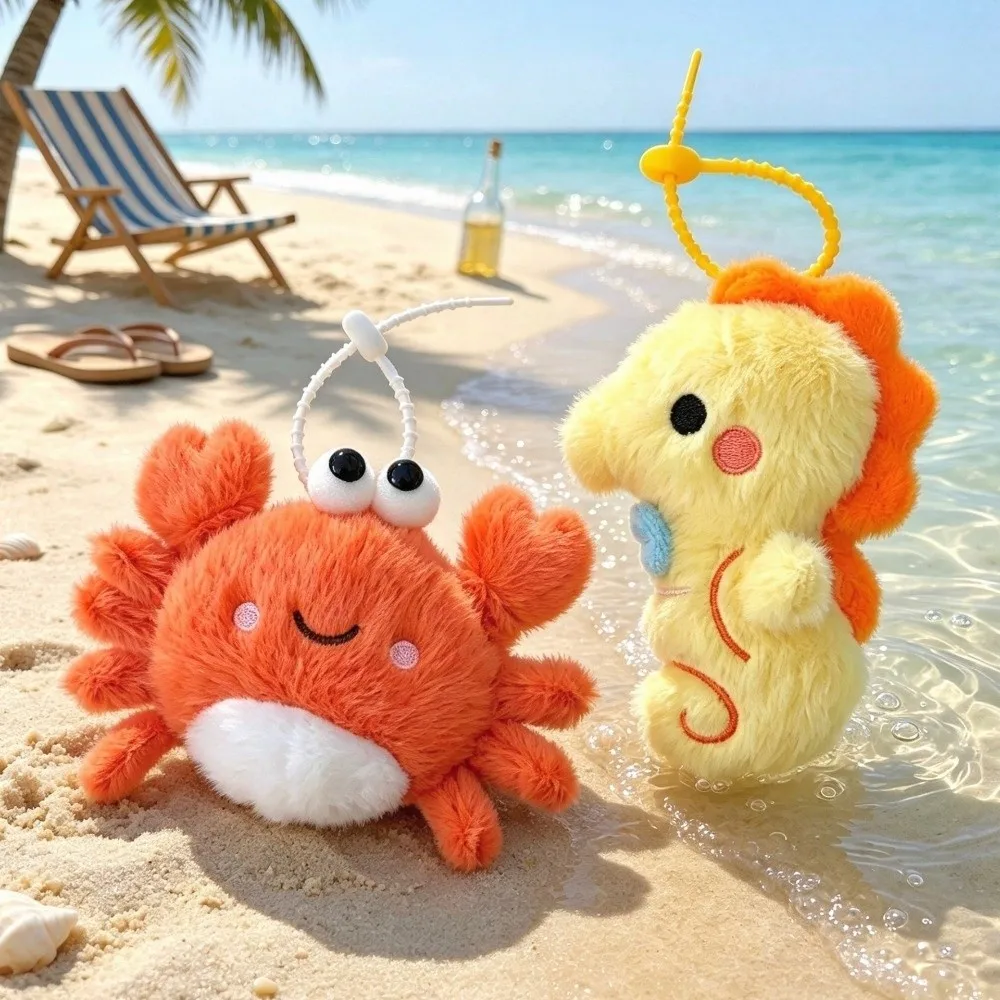 New Cute Sea Animals Plushie Keychain Cartoon Sharks Crabs Backpack Charm Seals Seahorses Pendant Holiday Gifts