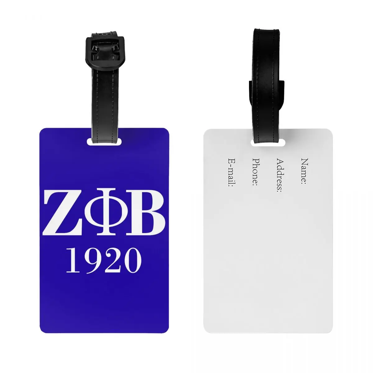 Custom Zeta Phi Beta Sorority Logo Luggage Tag With Name Card Greek Letter 1920 Privacy Cover ID Label for Travel Bag Suitcase