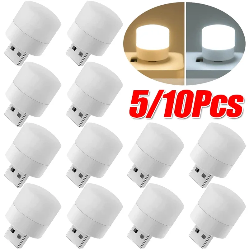 10/1Pcs Mini Portable LED Night Light USB Plug Lamps Eye Protection Reading Lights for Computer Mobile Power Bank Night Lamp