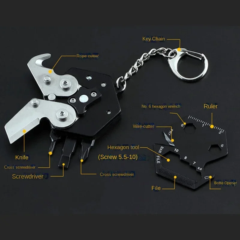 EDC Portable Mini Multi-tool Household Stainless Steel Folding Hex Tool with Knife Scale Bottle Opener Nailer Screwdriver Set