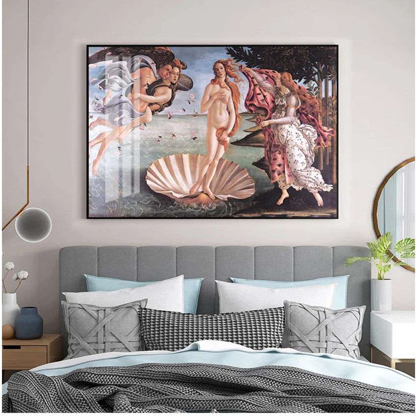Pintura artística de pared para sala de estar, decoración del hogar, sin marco, póster clásico famoso de Nacimiento de Vénus de Botticelli impreso sobre lienzo