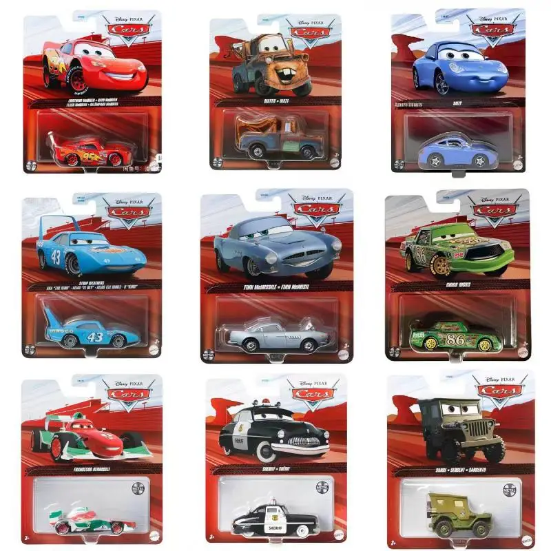 Mattel Pixar Cars - Coche de juguete de aleación fundida a presión, modelo Lightning McQueen Sheriff Vladimir Trunkov Mario Andretti, para fanáticos de la película, regalos para niños