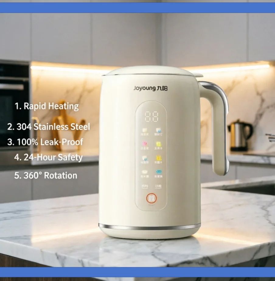 220V Joyoung Soy Milk Maker, 1L Automatic Blender, IMD Touch Screen, 8 Functions, 3-12h Timer, for Smoothies & Soup LYH