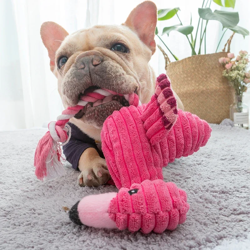 Pet Dogs Cute Plush Flamingo Bite Chew Toys Chihuahua/Yorkshire/Bulldog/Pug/Corgi Small Dog Interactive /Squeaky Sound Toy