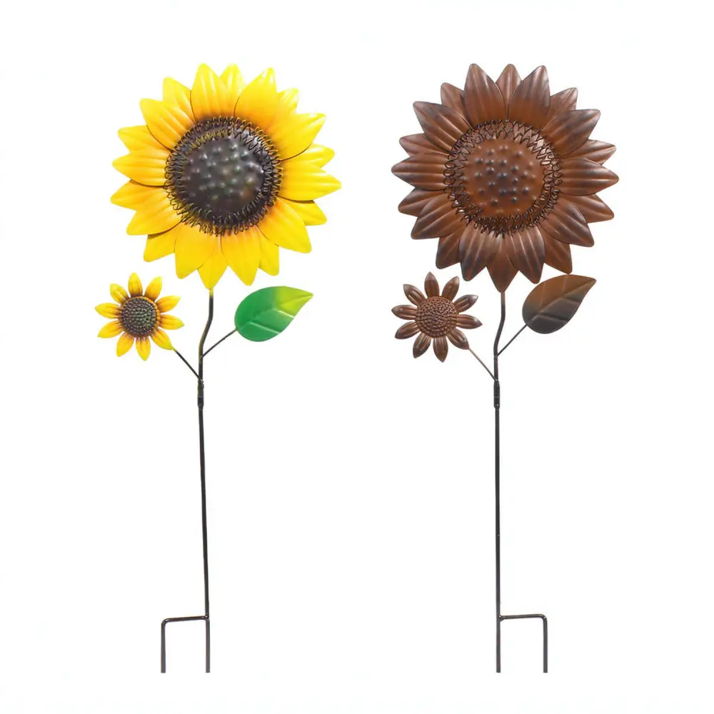 Metal Sunflower Garden Stake Iron Art Yard Decoration Outdoor Ornament For Lawn Pathway Patio Landscape Craft