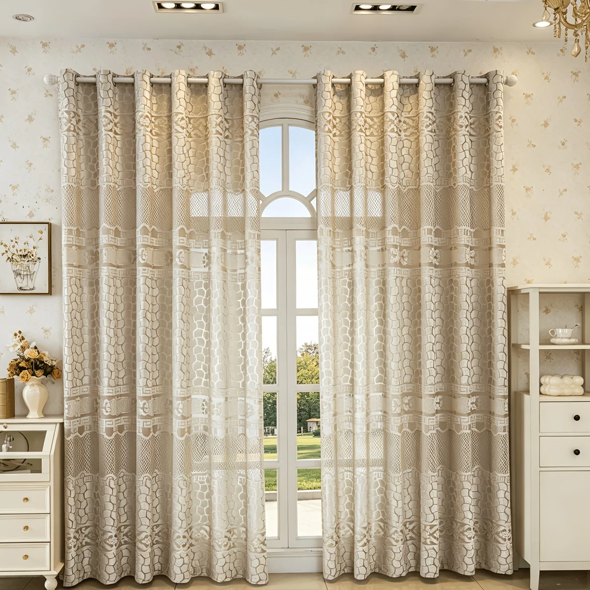 1pc premium champagne velvet finished curtain with delicate patterns — energy-saving window dressing for cozy spaces, easy to in