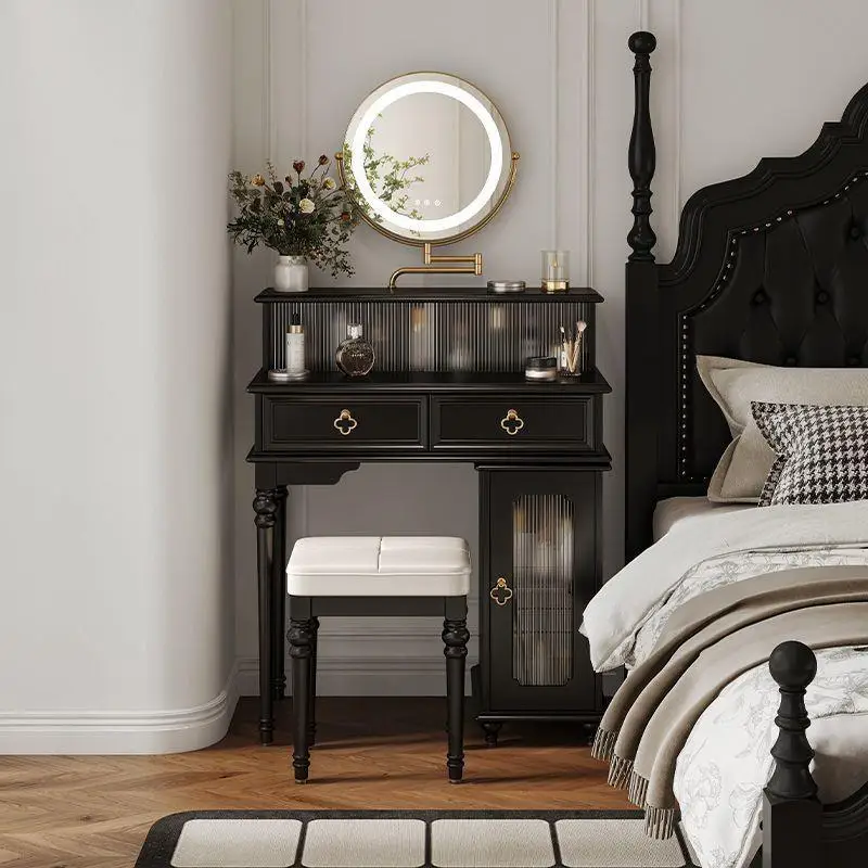 Solid wood dresser chest integrated bedroom simple small apartment retro storage retractable makeup table