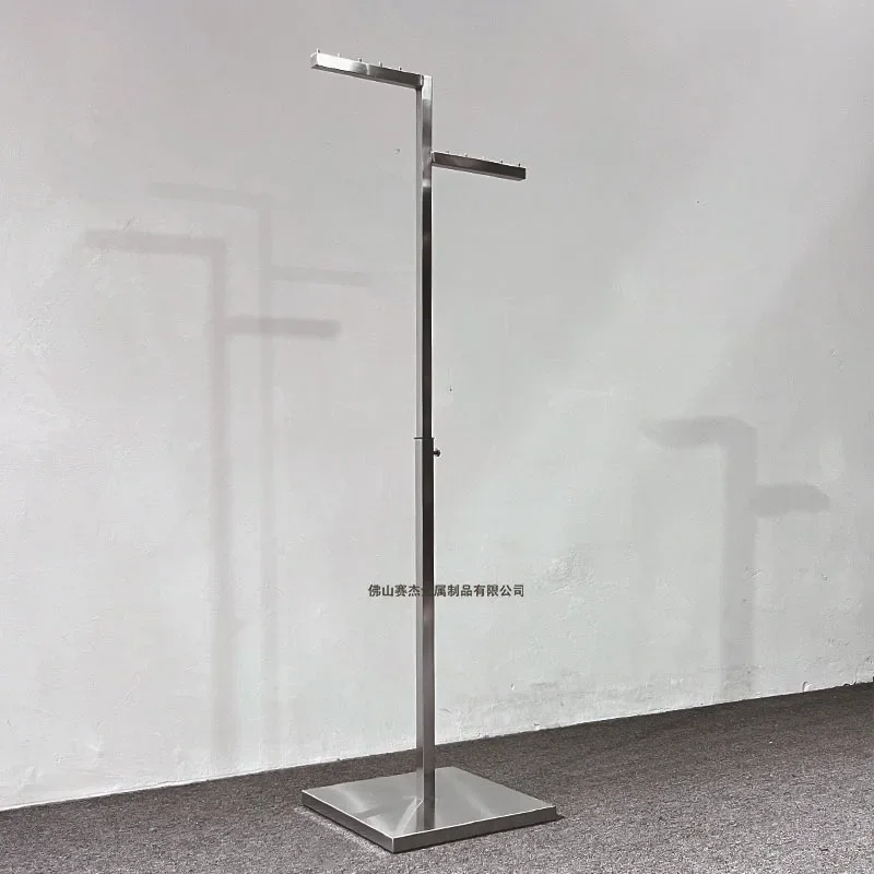 Clothing store floor-to-ceiling positive hanging middle island rack stainless steel brushed silver floor-to-ceiling adjustable d