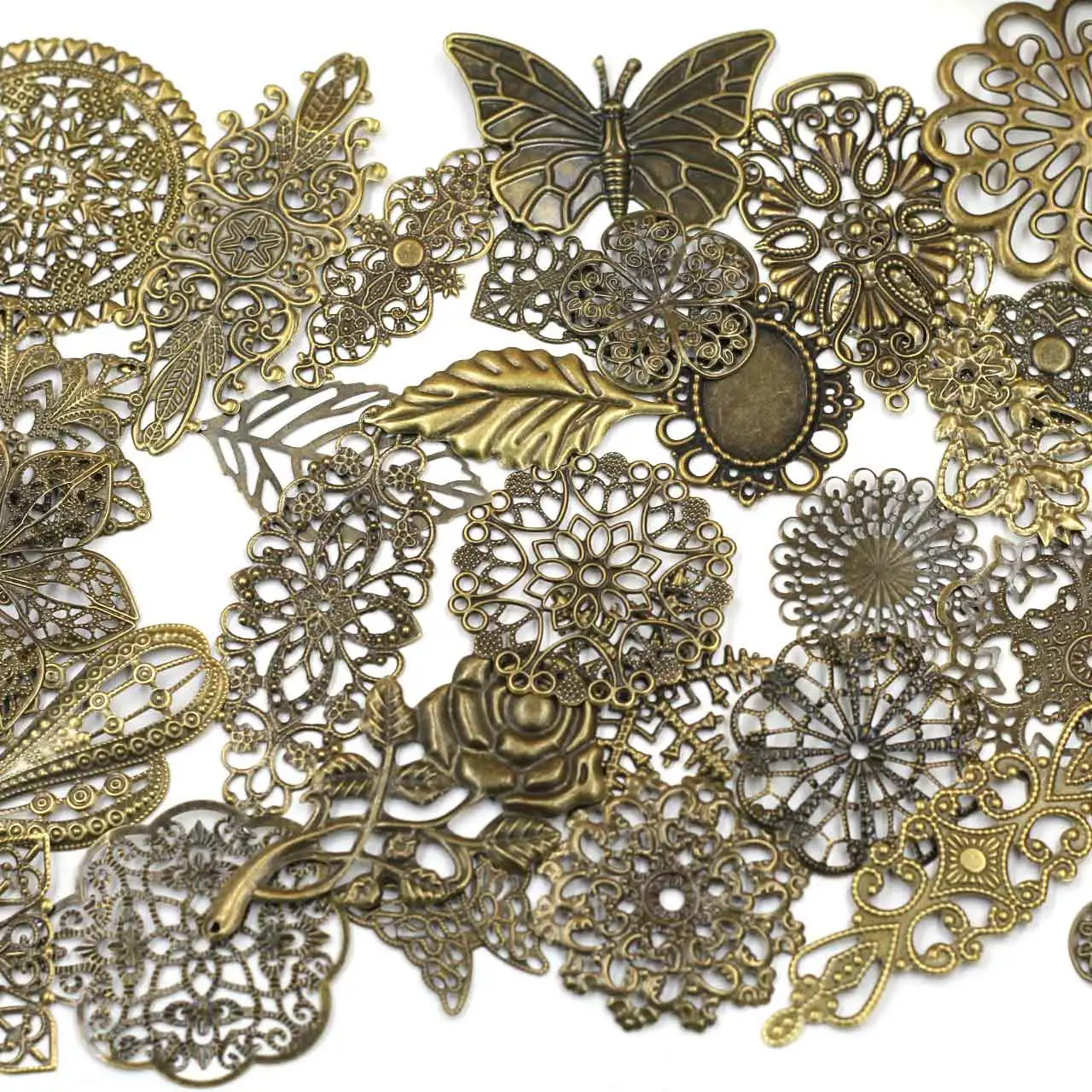 

Embellishments Random Mixed Rose Flower Snow Pattern Filigree Wraps Alloy Craft Jewelry DIY Accessories