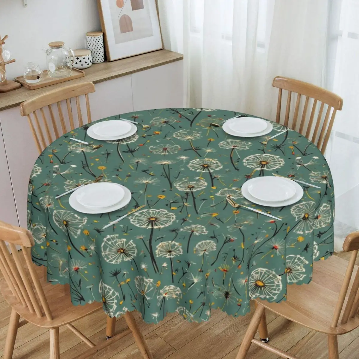 Custom Round Oilproof Dandelion Wallpaper Table Cover Tablecloth for Picnic 60 inches Table Cloth