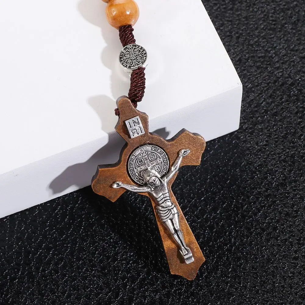 Wood Beads Rosary Necklace,Includes Holy INRI Catholic Christian Rosary Cross Crucifix Blessed with Holy Water from Jerusalem