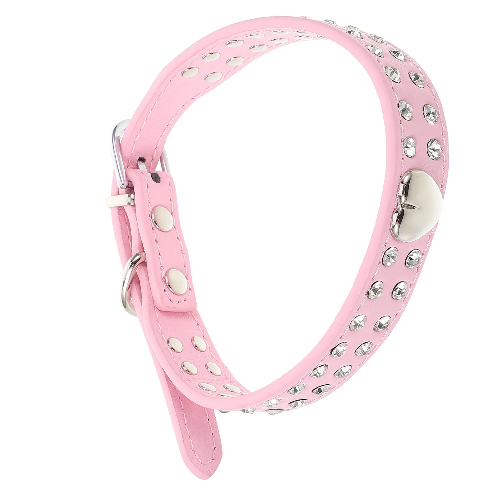 

Bling Dog Collar Adjustable PU Rhinestone Sparkly Necklace Small Medium Cats Pet Jewelry Parties Holidays Heart Shaped Charm