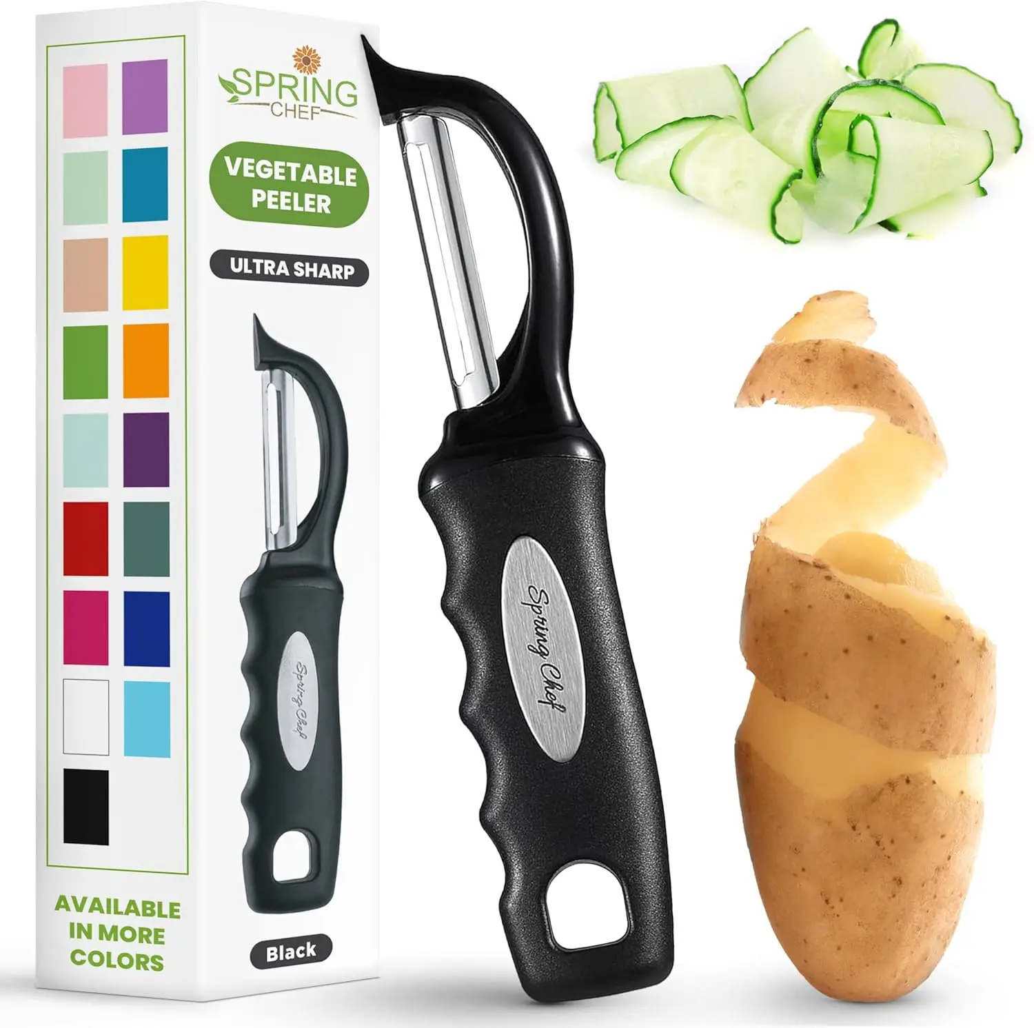 

Swivel Vegetable Peeler, Soft Grip Handle, Ultra Sharp Stainless Steel Blades - Perfect for Potato, Carrot, Apple - Black