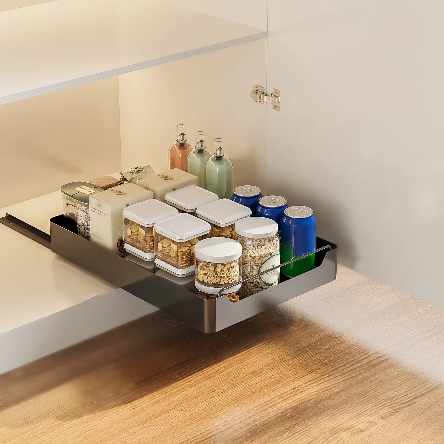 Organizzatore Estraibile per Armadio con Guida Ammortizzata, Scaffali Silenziosi Estraibili, Cassetto Scorrevole Resistente per Dispensa da Cucina