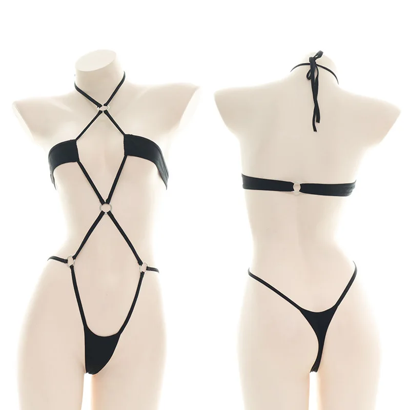 Women Sexy Straps Bandage Bodysuit Punk Cool Girl Three-point One-piece Bikini Series CostumePajamas Lingerie Uniform Cosplay