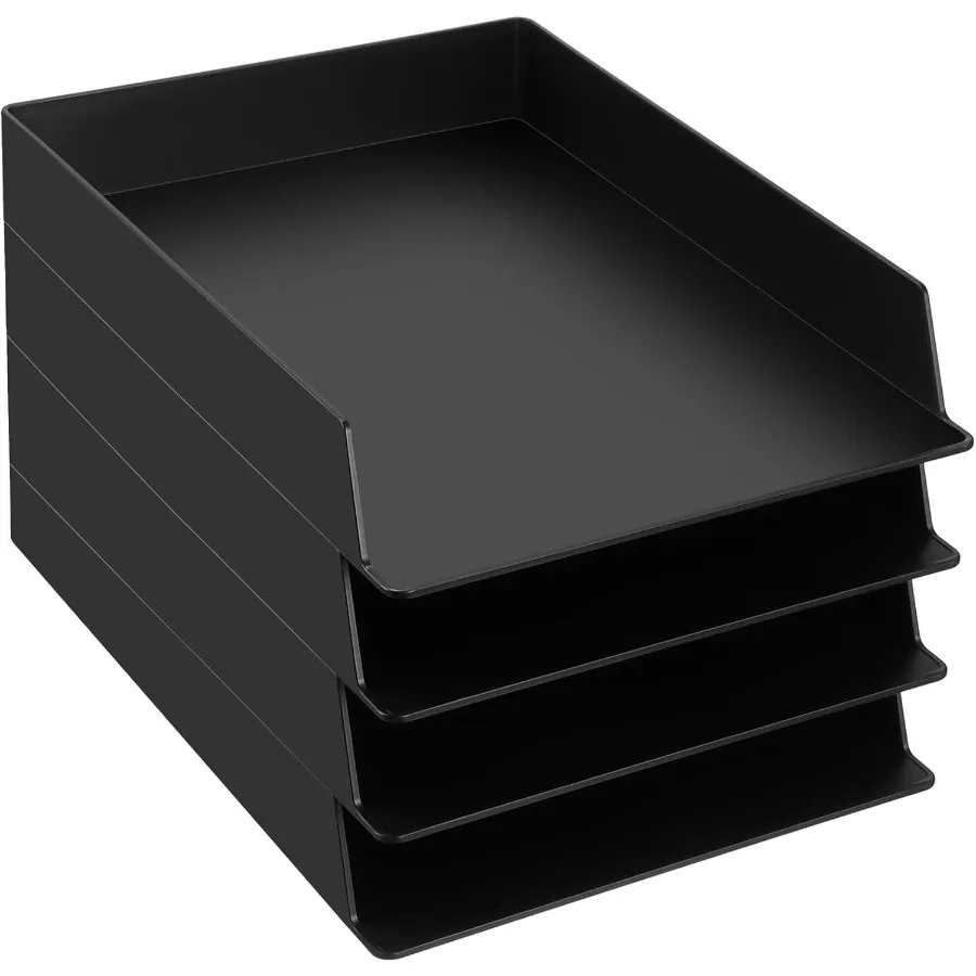 Bandejas de papel plásticas retangulares empilháveis, 4 unidades, para organização de mesa de escritório e sala de aula, solução ideal de armazenamento de arquivos de documentos