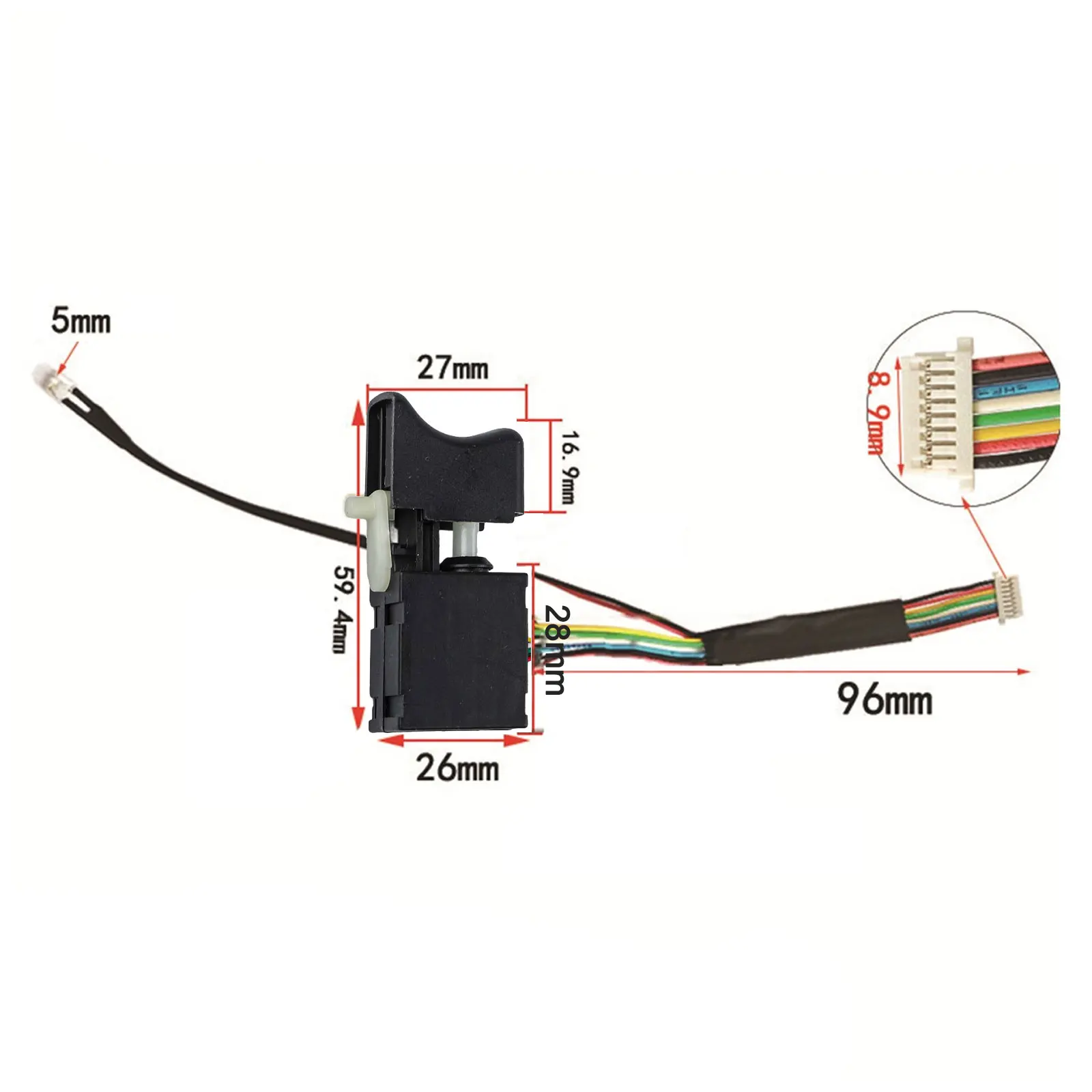 Electric Wrench Trigger Switch with Light for Dayi For A3/2106 Models Rated 0.2 Ampere at 42 Volt DC Input Voltage