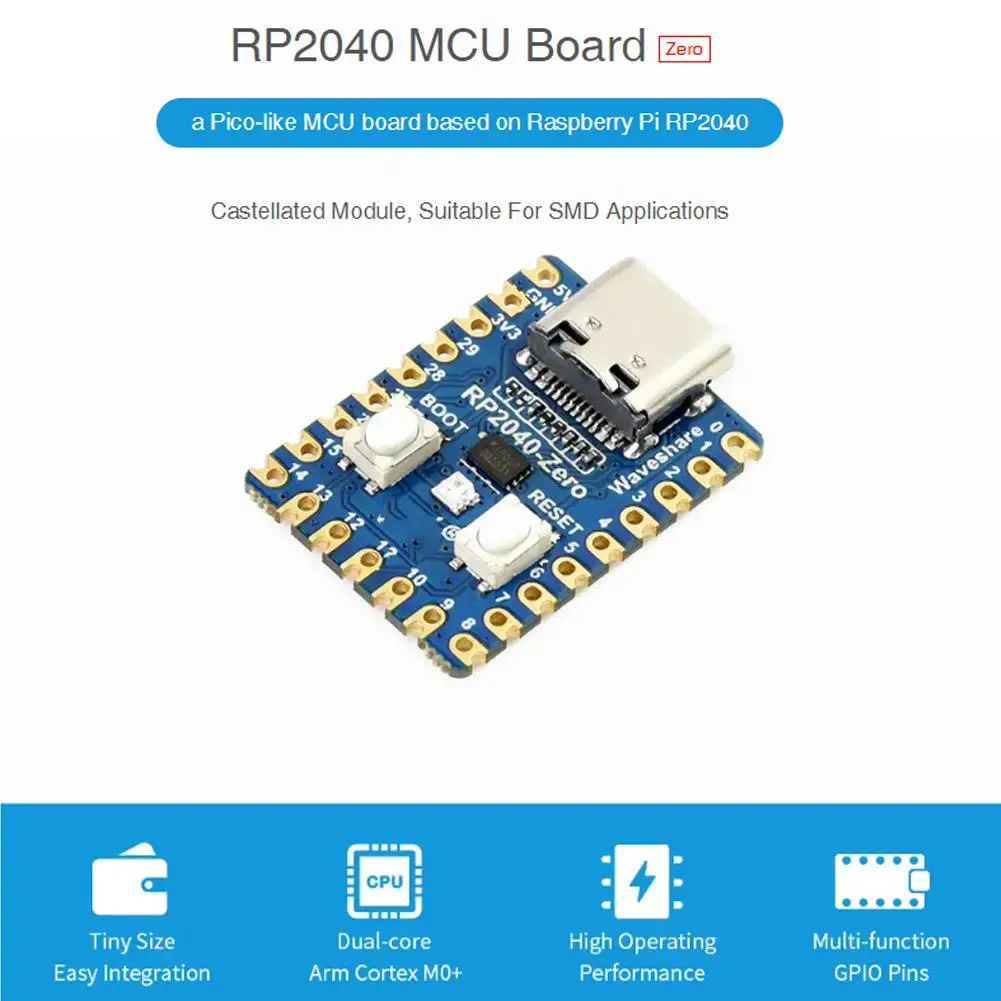Placa de desarrollo para microcontrolador Raspberry PI RP2040-Zero, placa base PICO, procesador de doble núcleo, Mini microcontrolador