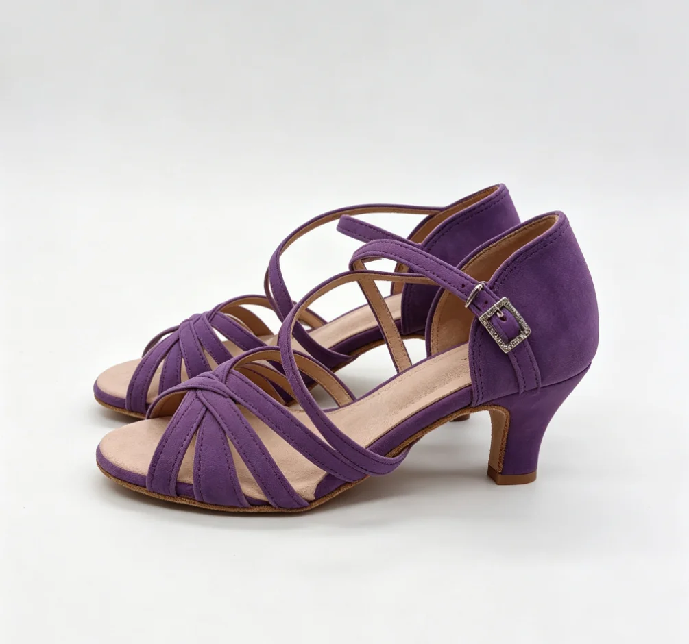 Evk Purple Nubuck Women Latin Dance Shoes Rhinestone Buckle Cross Strap High Heel Salsa Tango Ballroom Dance Sandals For Ladies