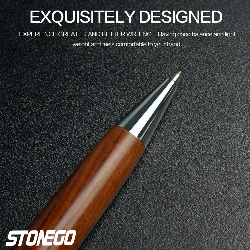 STONEGO-Bolígrafo giratorio de madera, bolígrafo retráctil, escritura suave, firma, ejecutivo, negocios