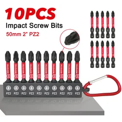 Industrial-Grade Special-Purpose Pz 2m Torx Screwdriver Bit Set, Complete Set of 10 Pieces, 50mm Standard Length, Magnetic Shock-Absorbing, Force-Reducing, 61Hrc Hardness, Portable Hook-Type Repair Tool