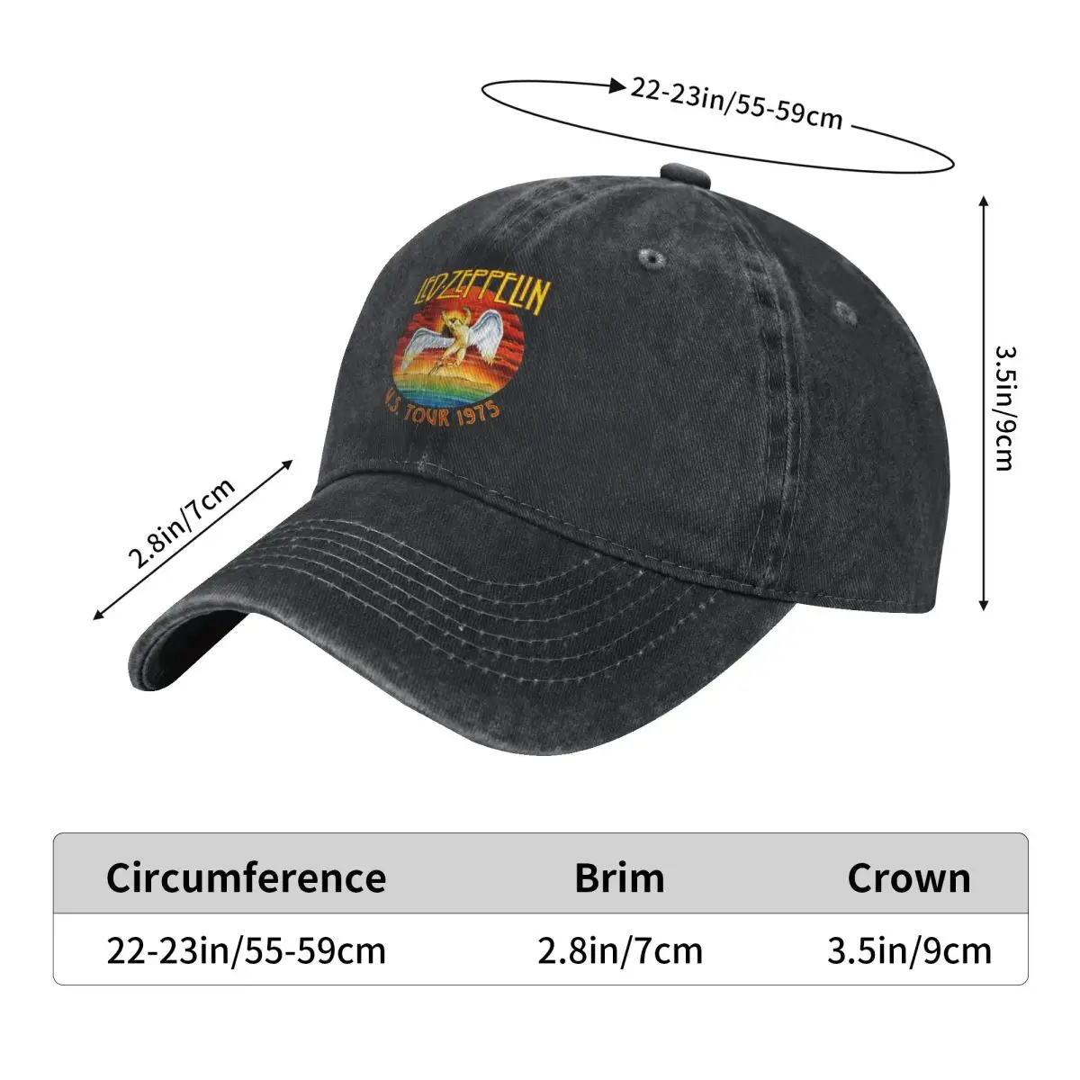 Zeppelined Heavy Metal Mothership 70s Unisex Baseball Cap Distressed Denim Washed Hats Cap Retro Outdoor Workouts Snapback Cap image 6