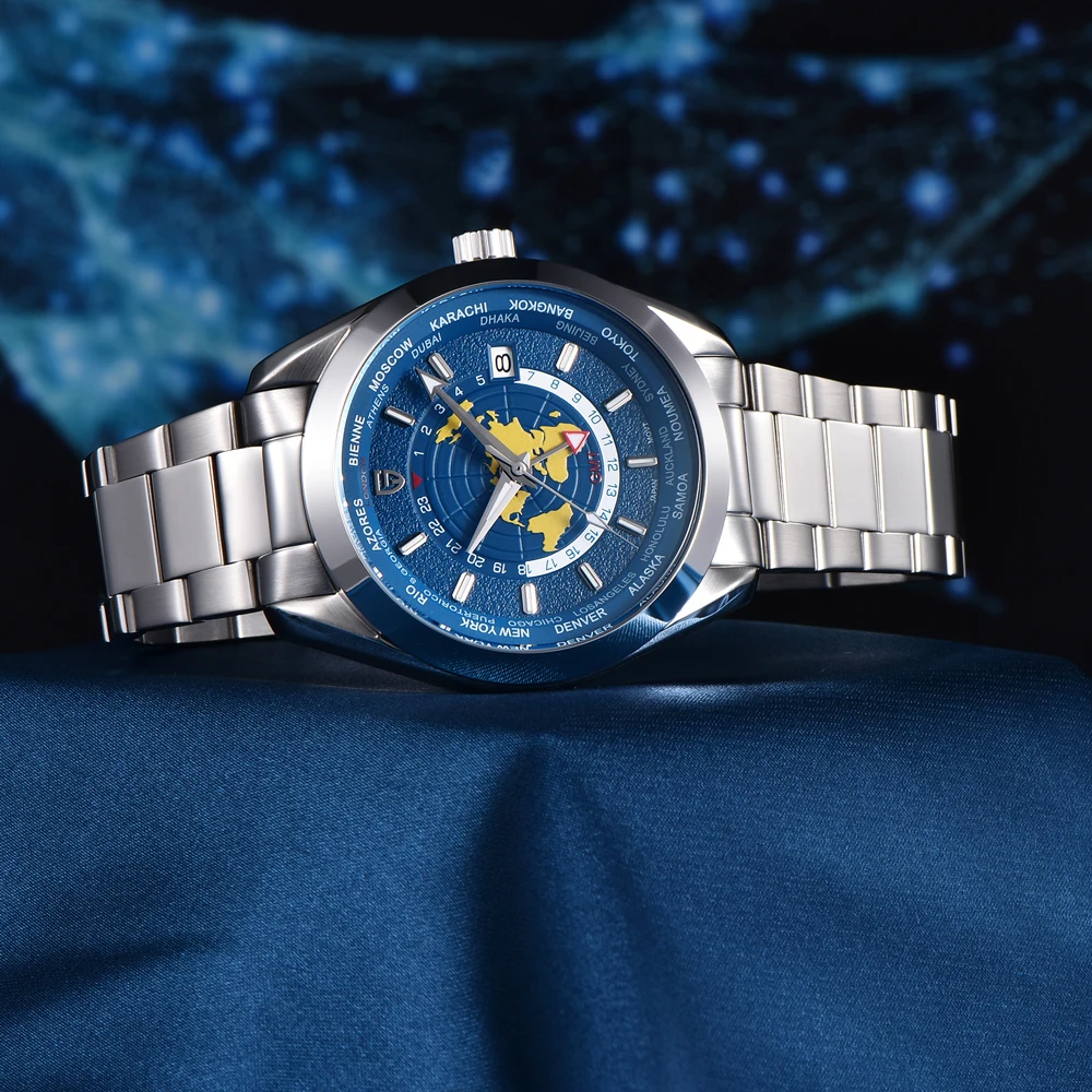 2025 جديد PAGANI DESIGN التوقيت العالمي GMT منطقة خريطة ساعات رجالية ساعة أوتوماتيكية للرجال الميكانيكية مقاوم للماء 100 متر ساعة اليد الرجال