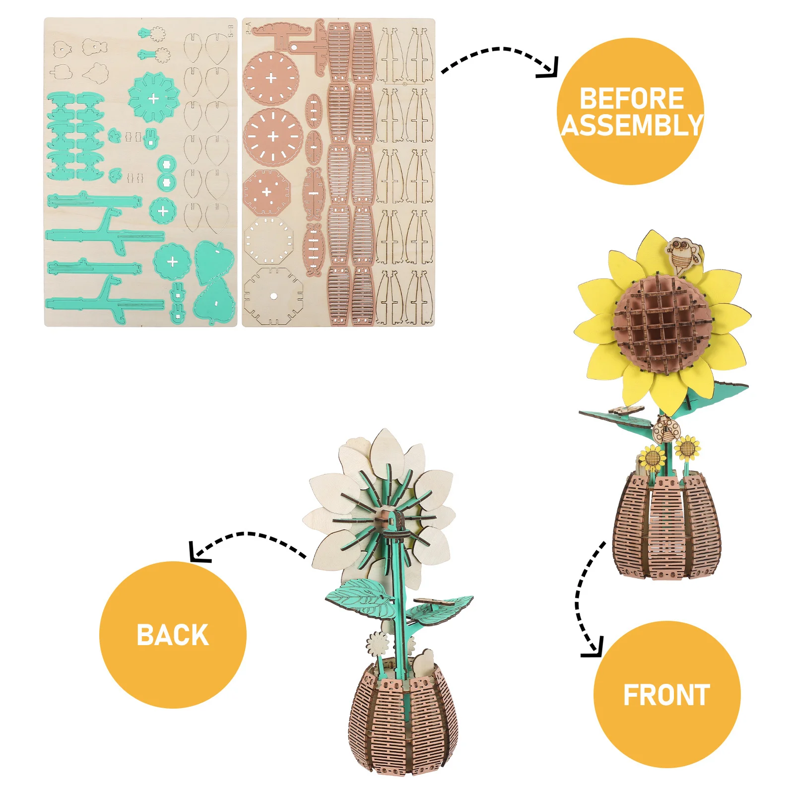 식물 애호가를 위한 나무 해바라기 퍼즐 DIY 조립 키트, 가정 사무실 책상 장식 창의적인 꽃 공예 선물
