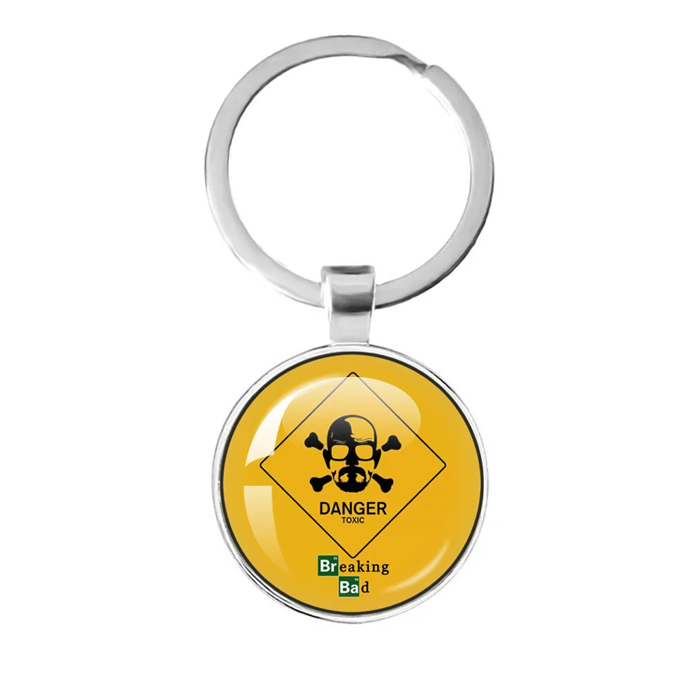 American TV Show Breaking Bad Los Pollos Hermanos Keychain Glass Round Dome Cabochon Keyring For Women Men Gift Key Chain