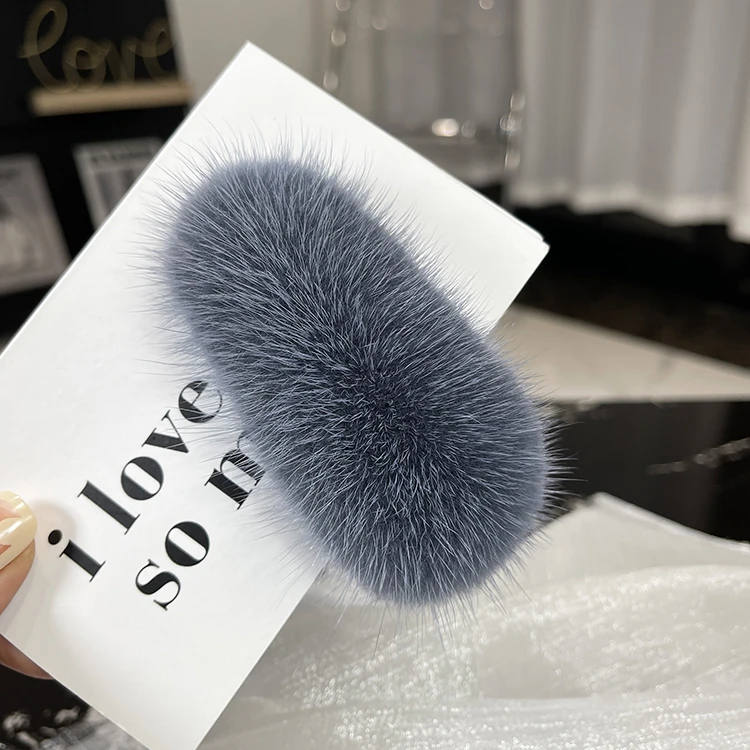 New High Quality Girl Mink Fur Hair Clip Artificial Real Rex Rabbit Hair BB Clip Sweet Plush Hairclip Colorful Hair Accessories