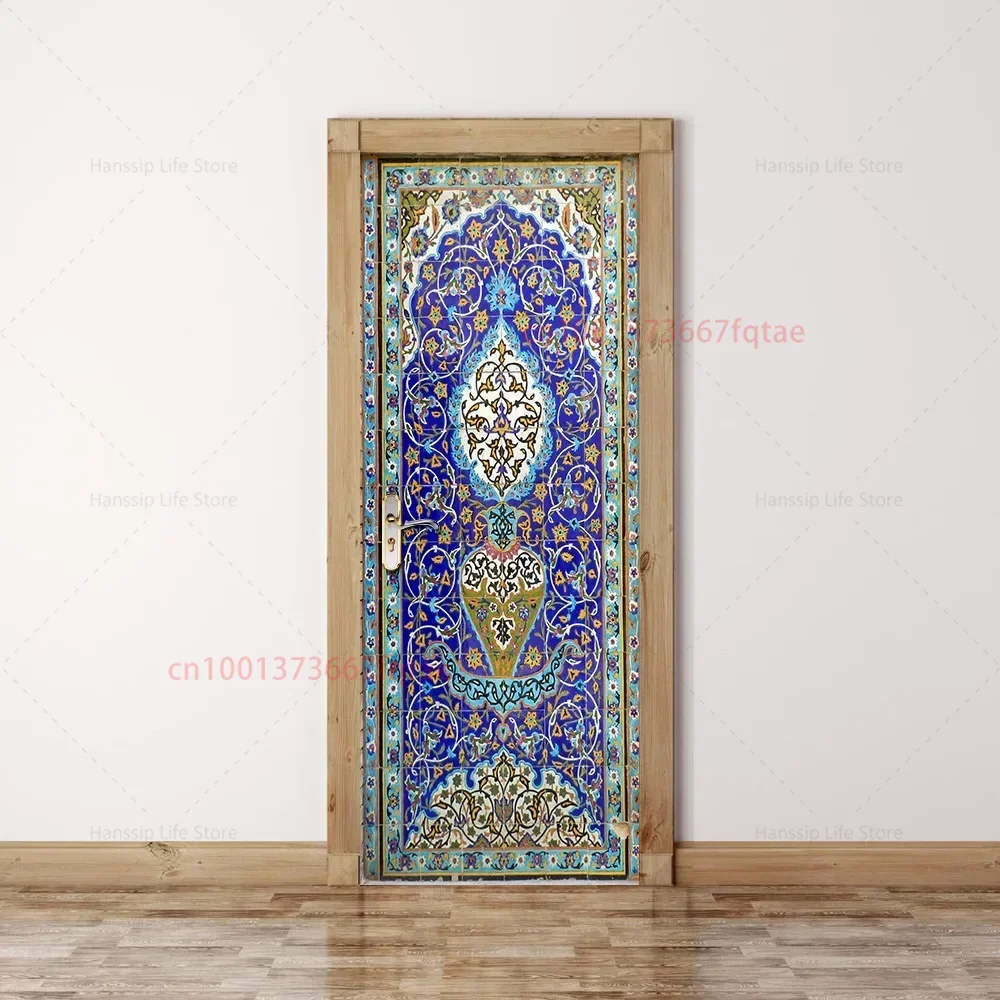 Azulejos de mosaico marroquino criativo porta adesivos removível quarto sala estar guarda-roupa retrofit porta envoltório papel de parede decorativo