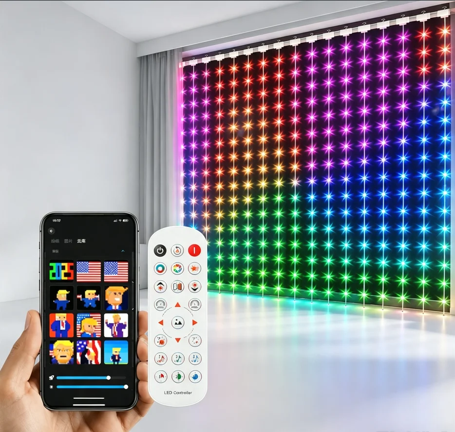 RGB Smart Curtain Fairy String 400LED App Control Music Remote, USB Powered for Indoor Wedding Party Holiday Home Decor
