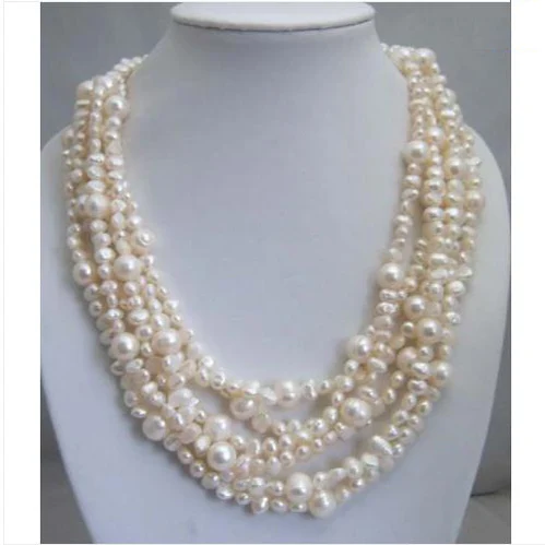 

Favorite Pearl Jewellery,3-10mm Stunning Multi Strand White Freshwater Pearl Necklace,Perfect Wedding Party Birthday Lady Gift